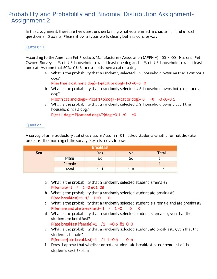 Assignment 2 - Probability and Binomial Distribution
