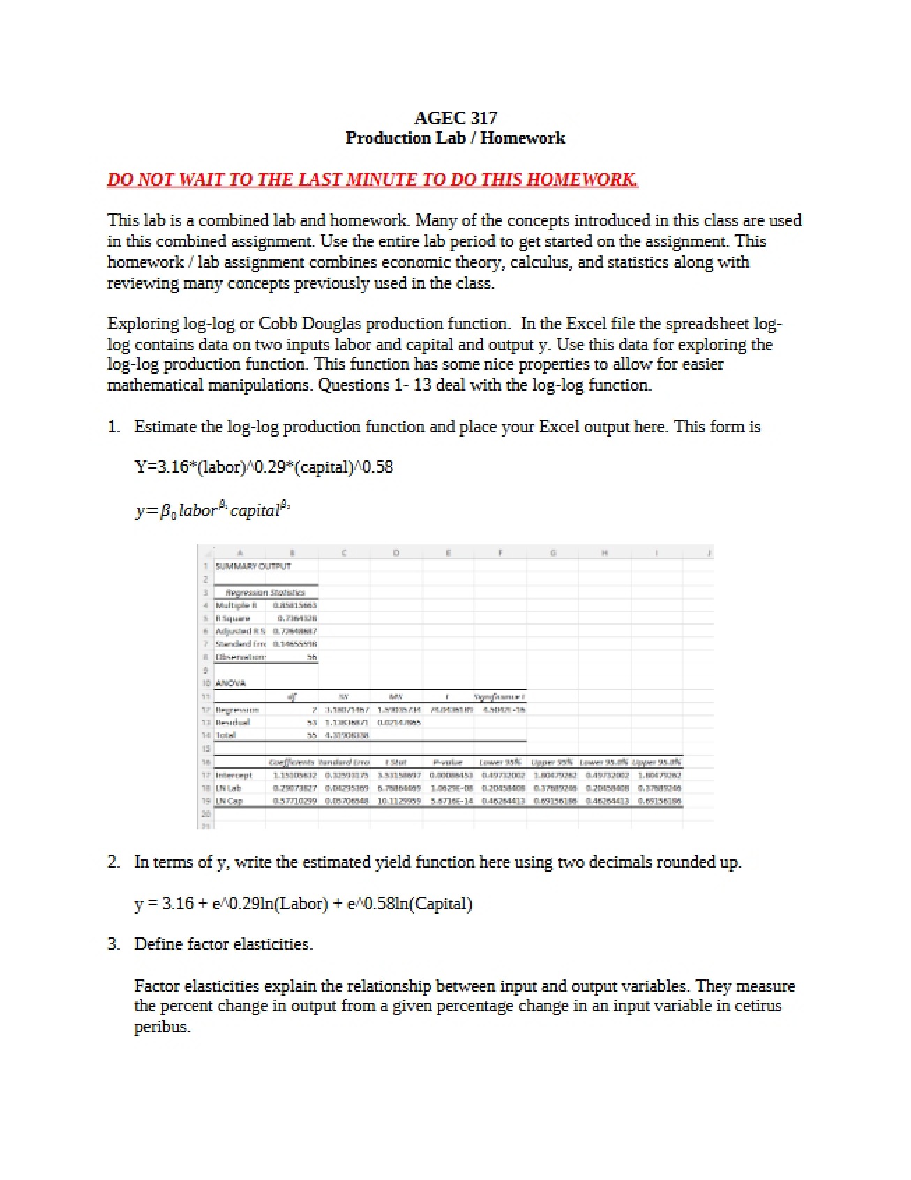 Homework Assignment for the Production Lab