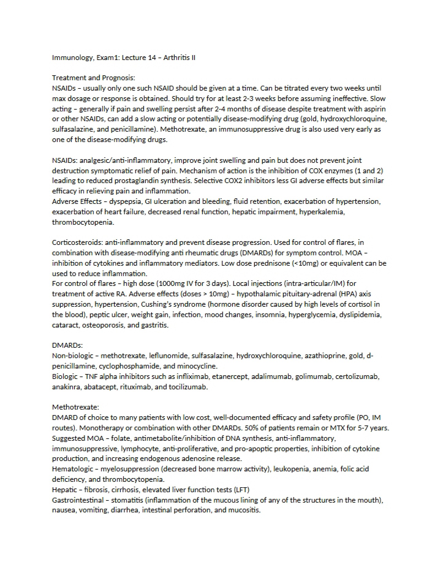 Immunology Course Materials