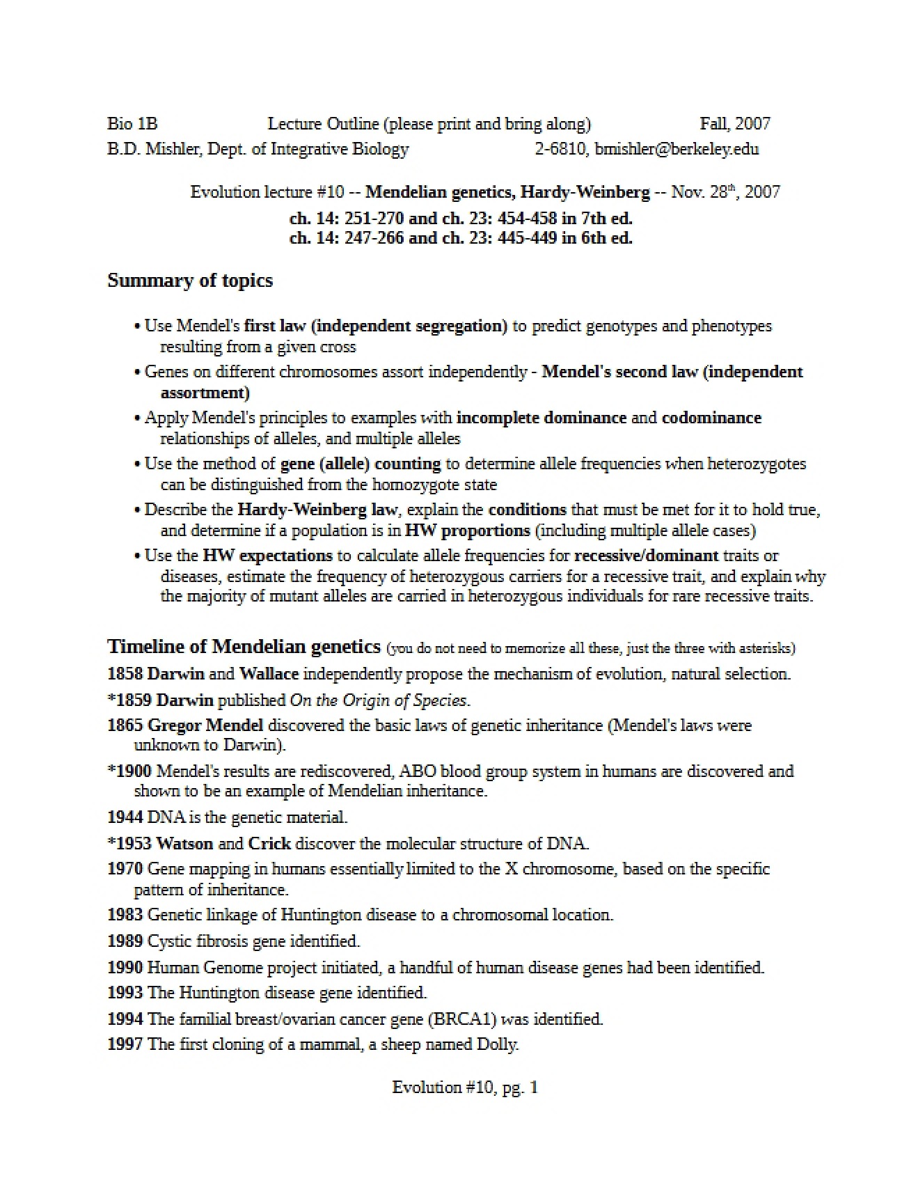 Class Notes on Evolution
