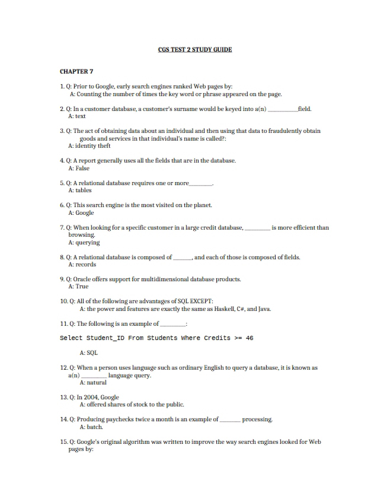 Test Two Study Guide