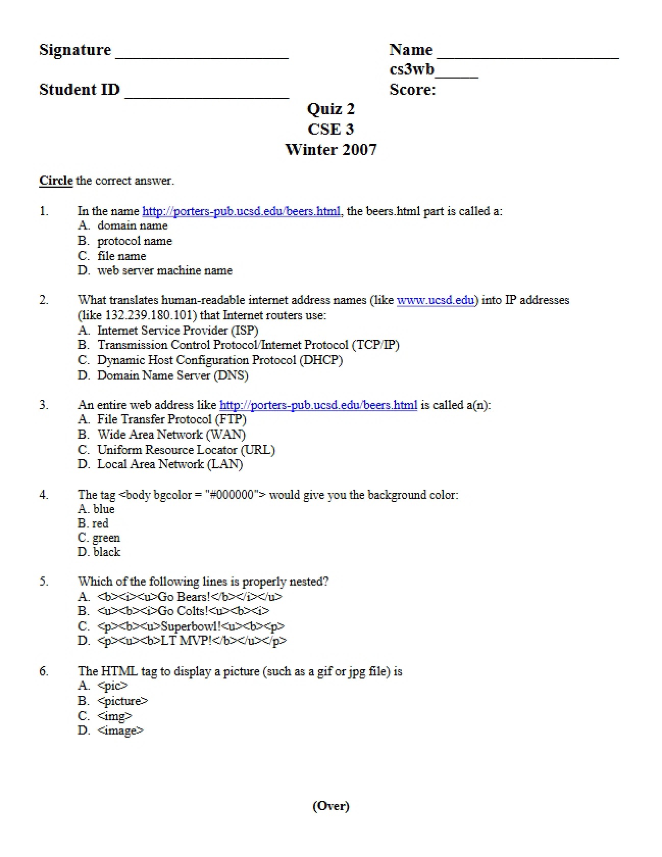 Information Technology Quiz Two