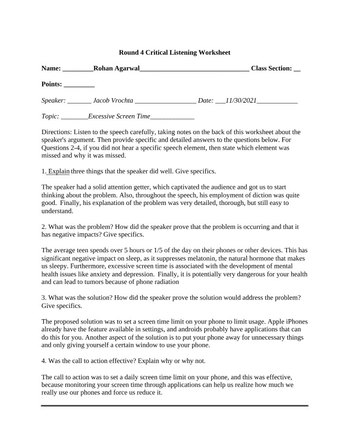 Worksheets for Critical Listening