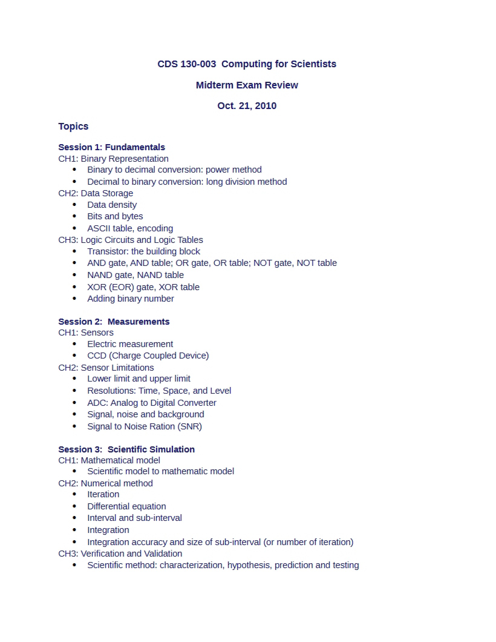 Review of Midterm Examination