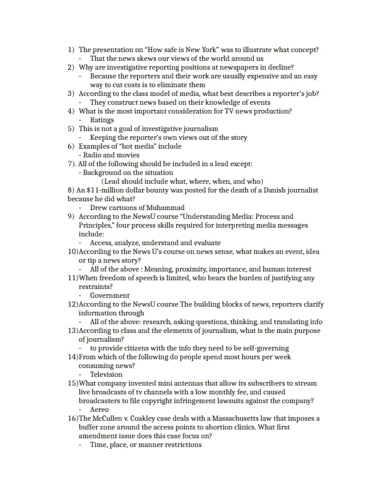 Journalism Midterm Exam 1