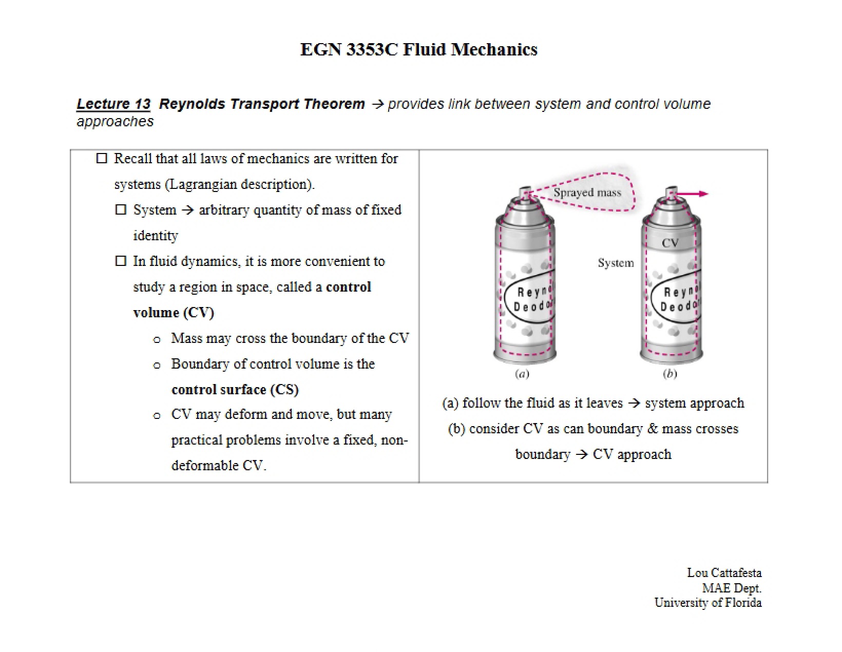 Theorem of Reynolds Transport