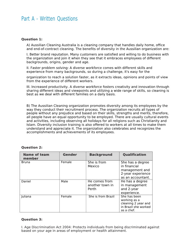 Workplace Diversity - Assessment 1