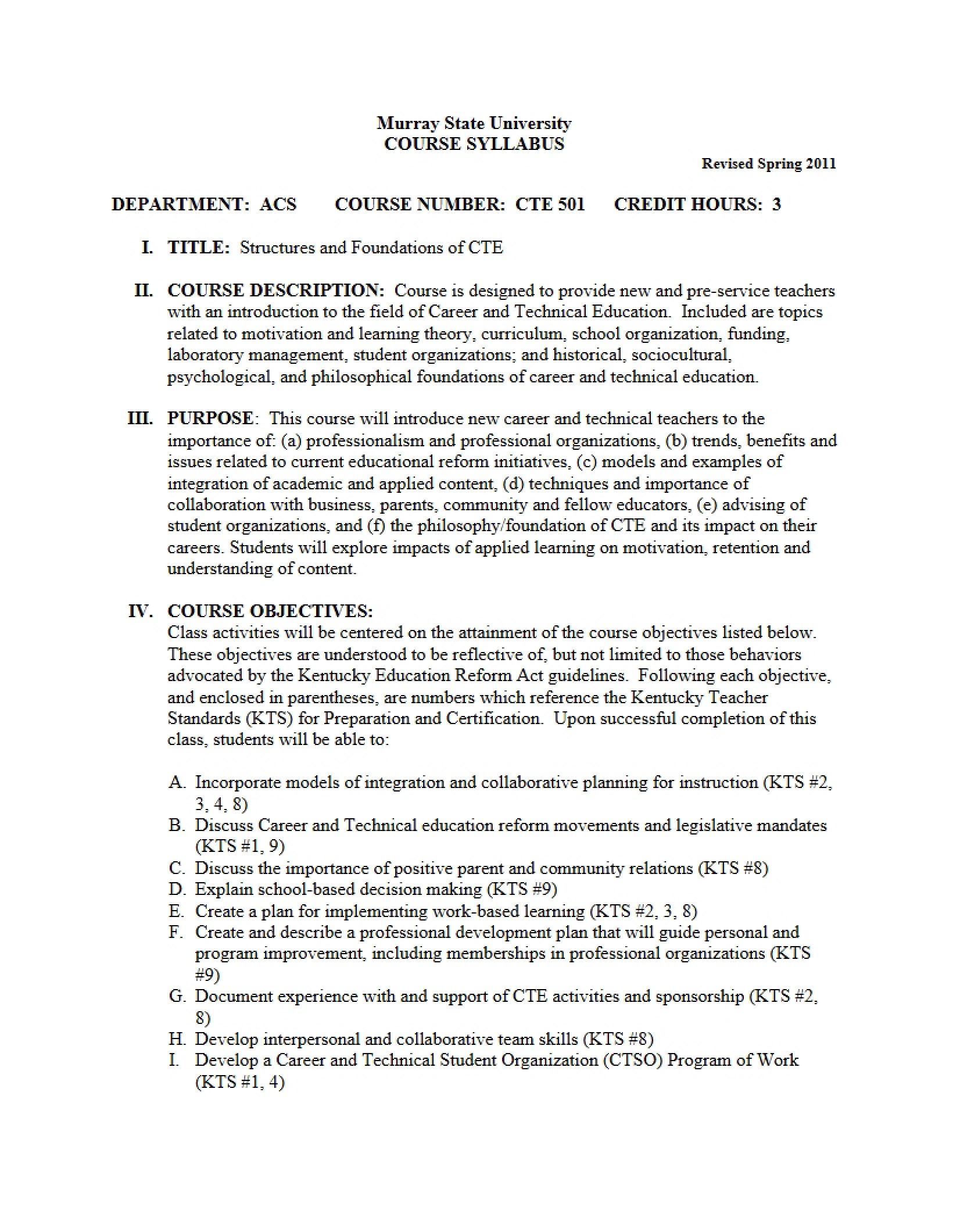 Syllabus - CTE 501