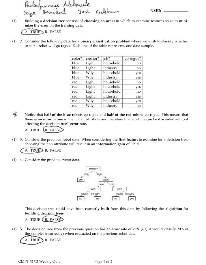 Weekly Quiz - CMPT 317