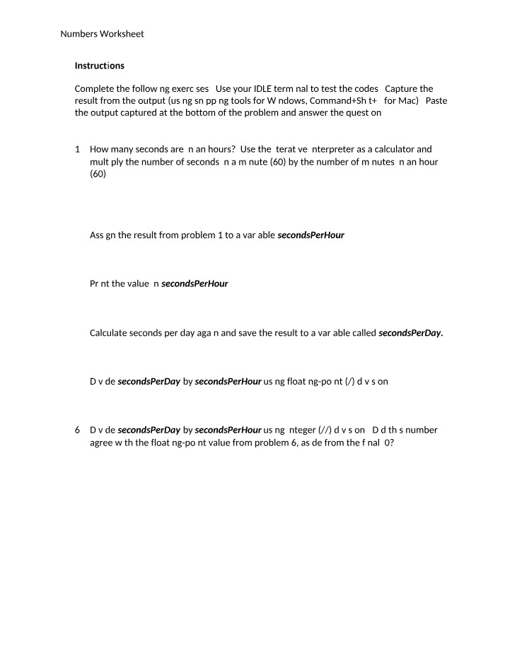 Worksheet on Numbers