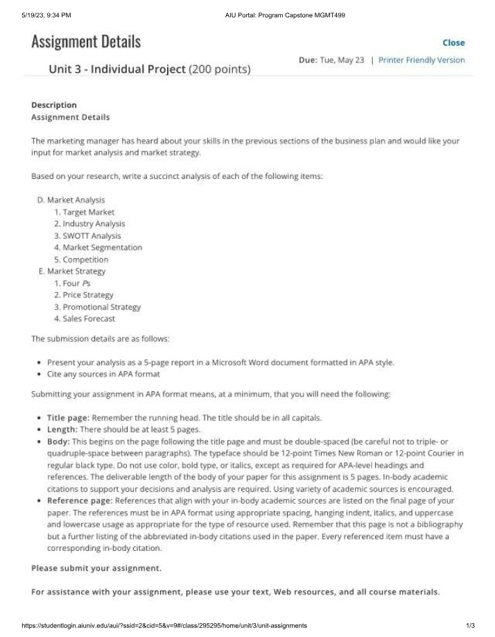 Assignment Details - Market Analysis and Strategy