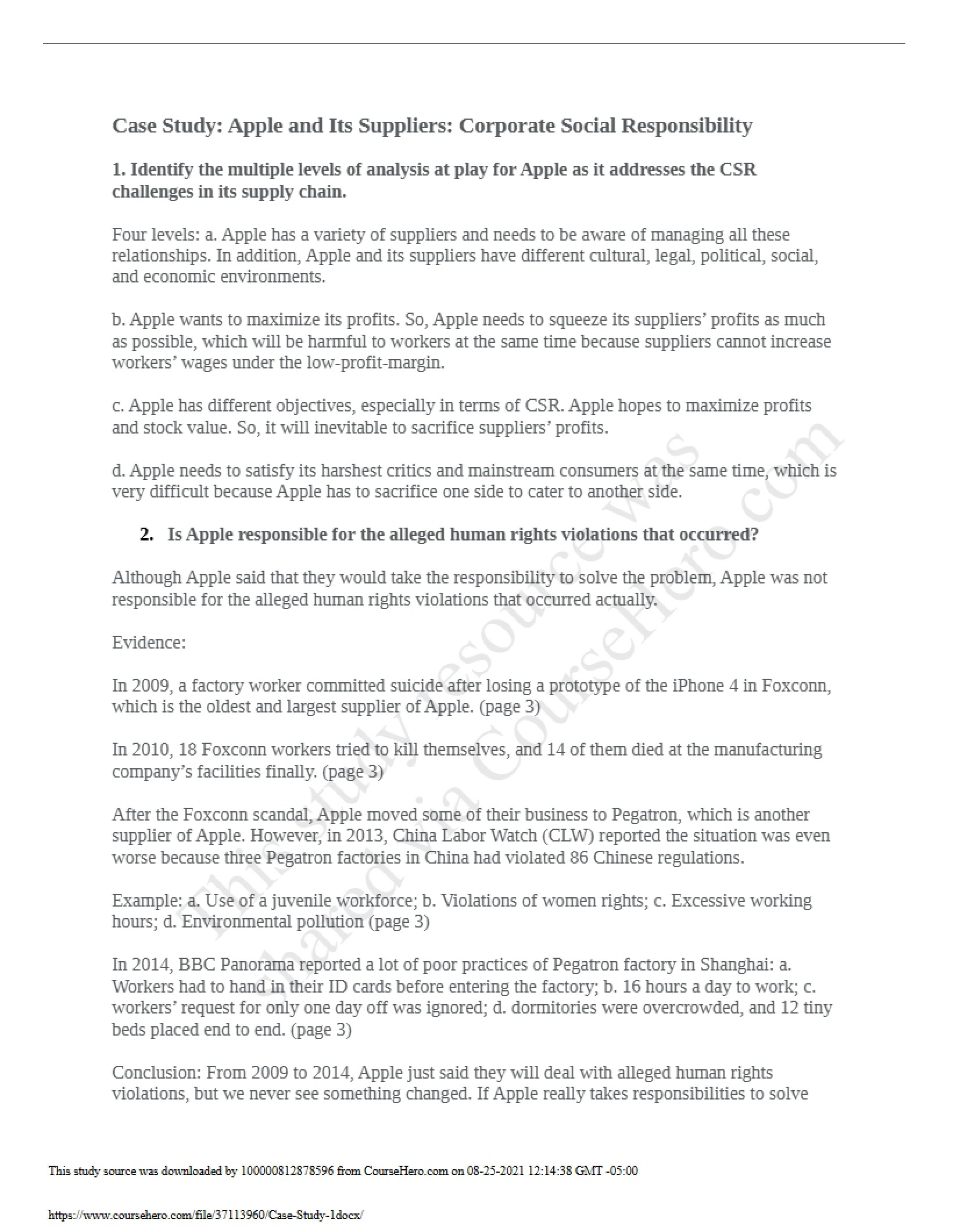 CSR Case Study Apple's Suppliers