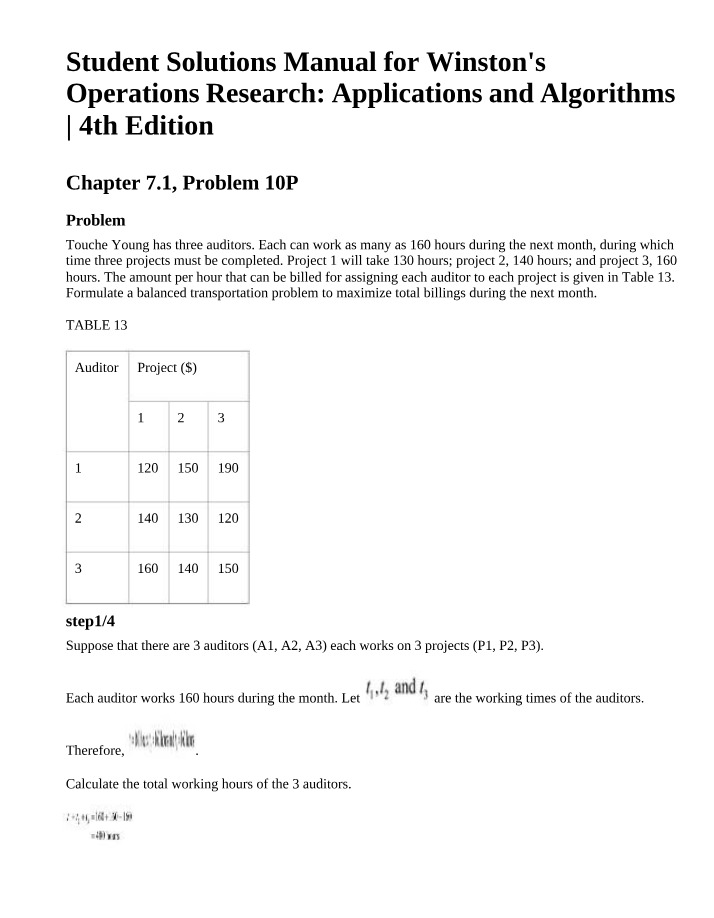 Winston's Operations Research Chapter 7.1 Problem 10P Solutions Manual