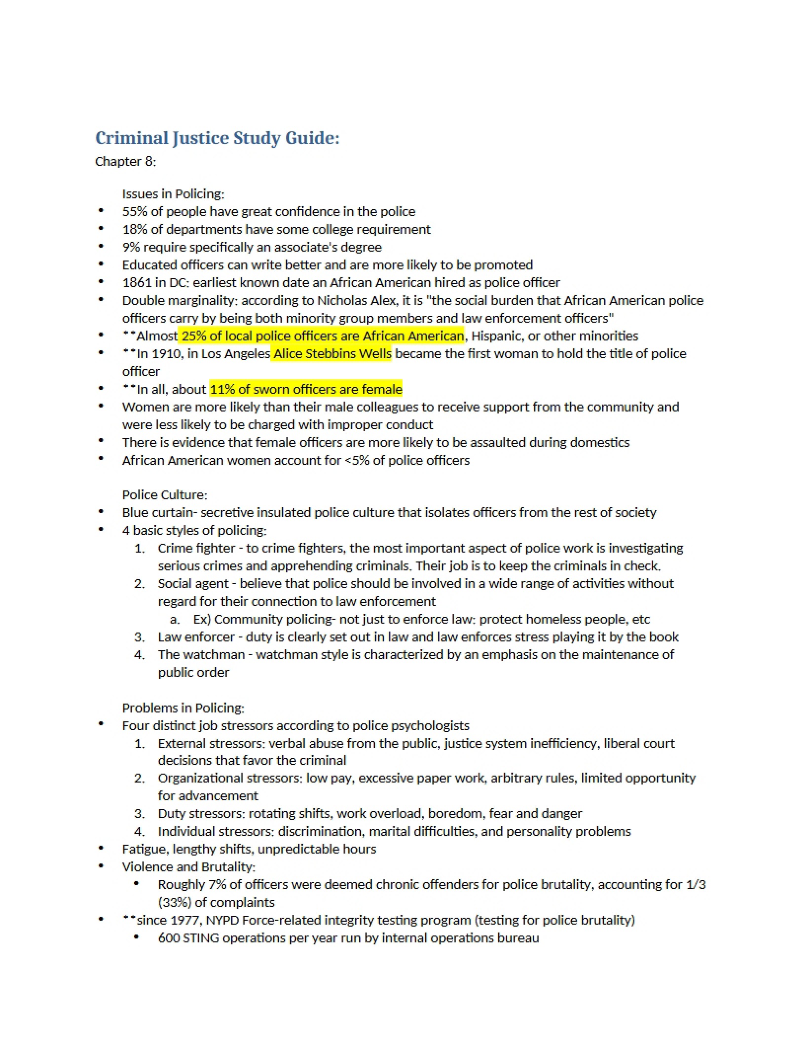 Study Guide for Criminal Justice