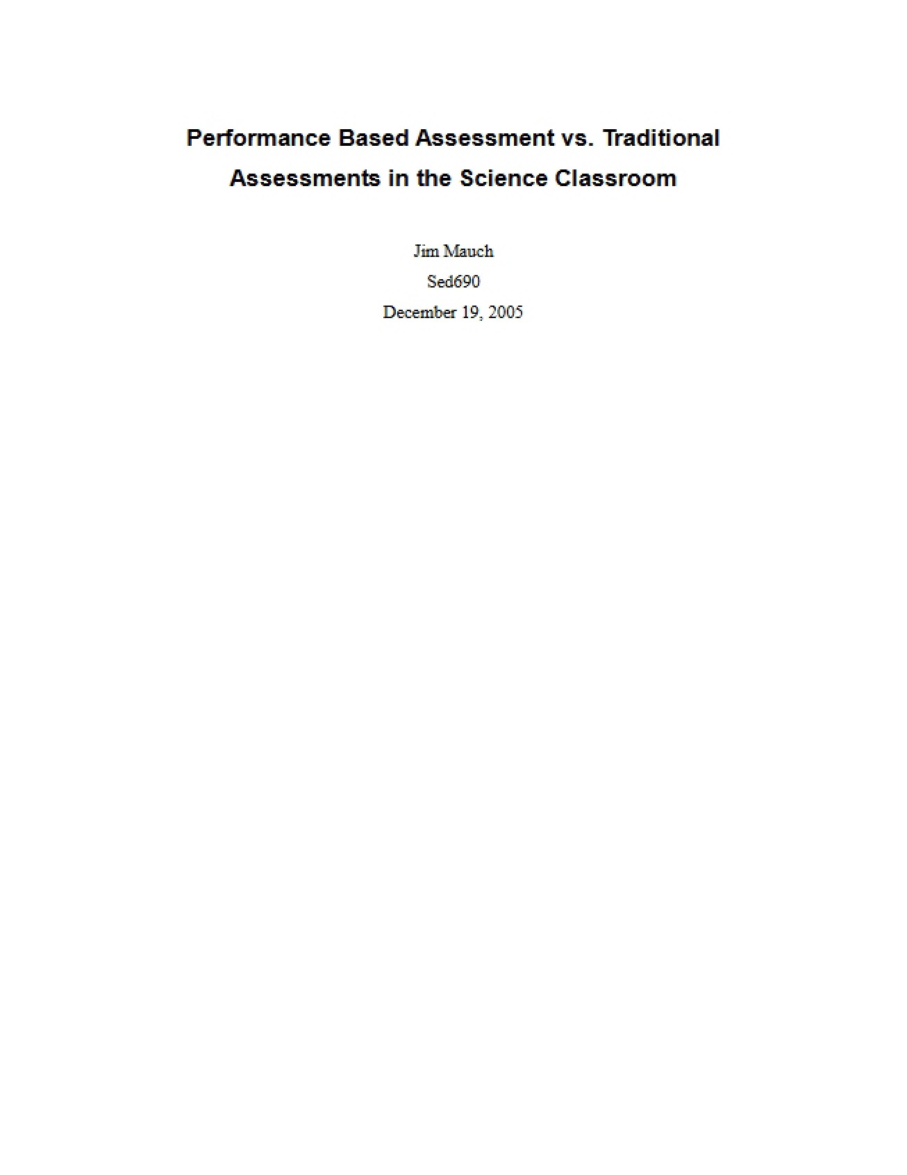 Traditional vs Performance Assessment