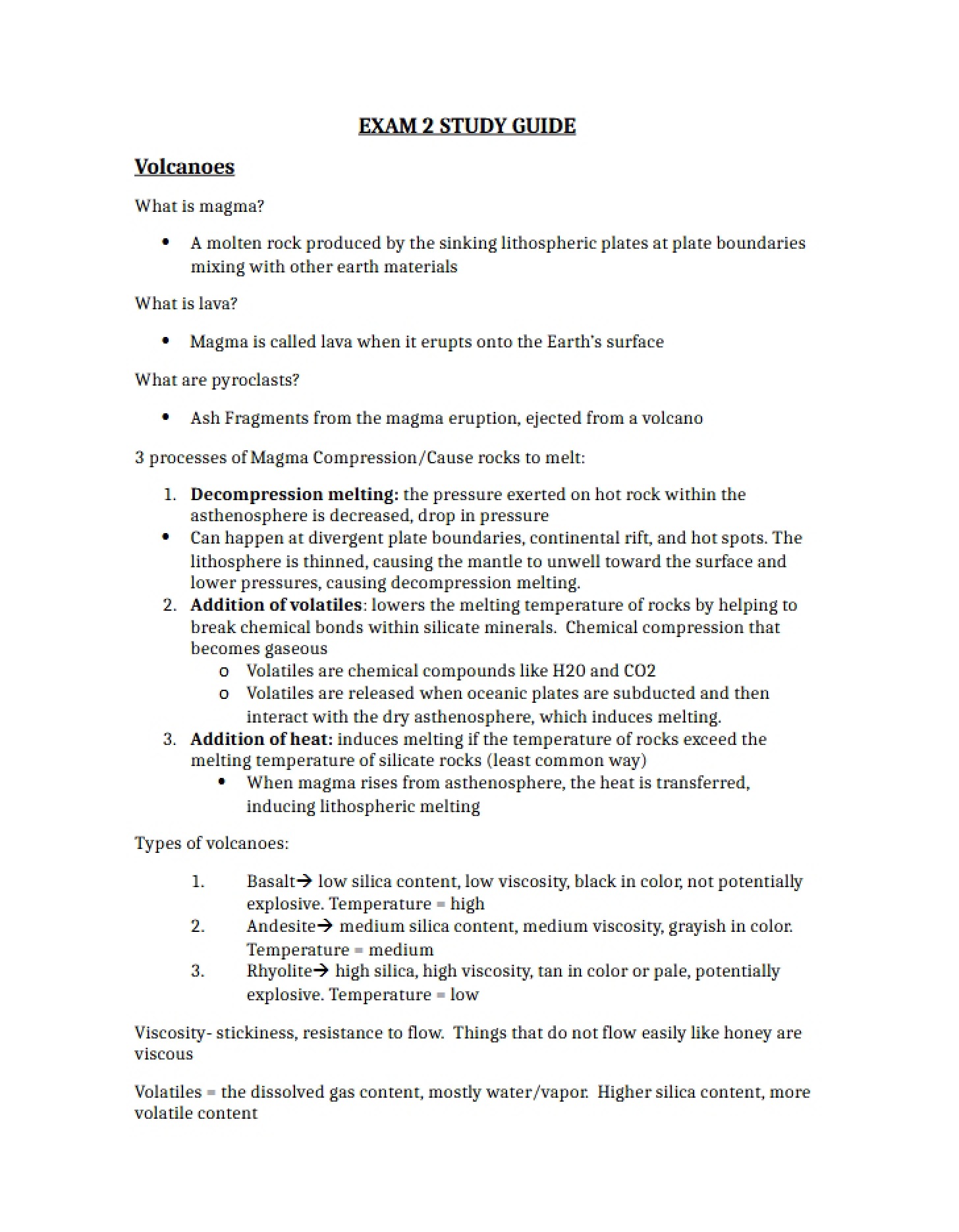 Exam Two Review for GeoHazards