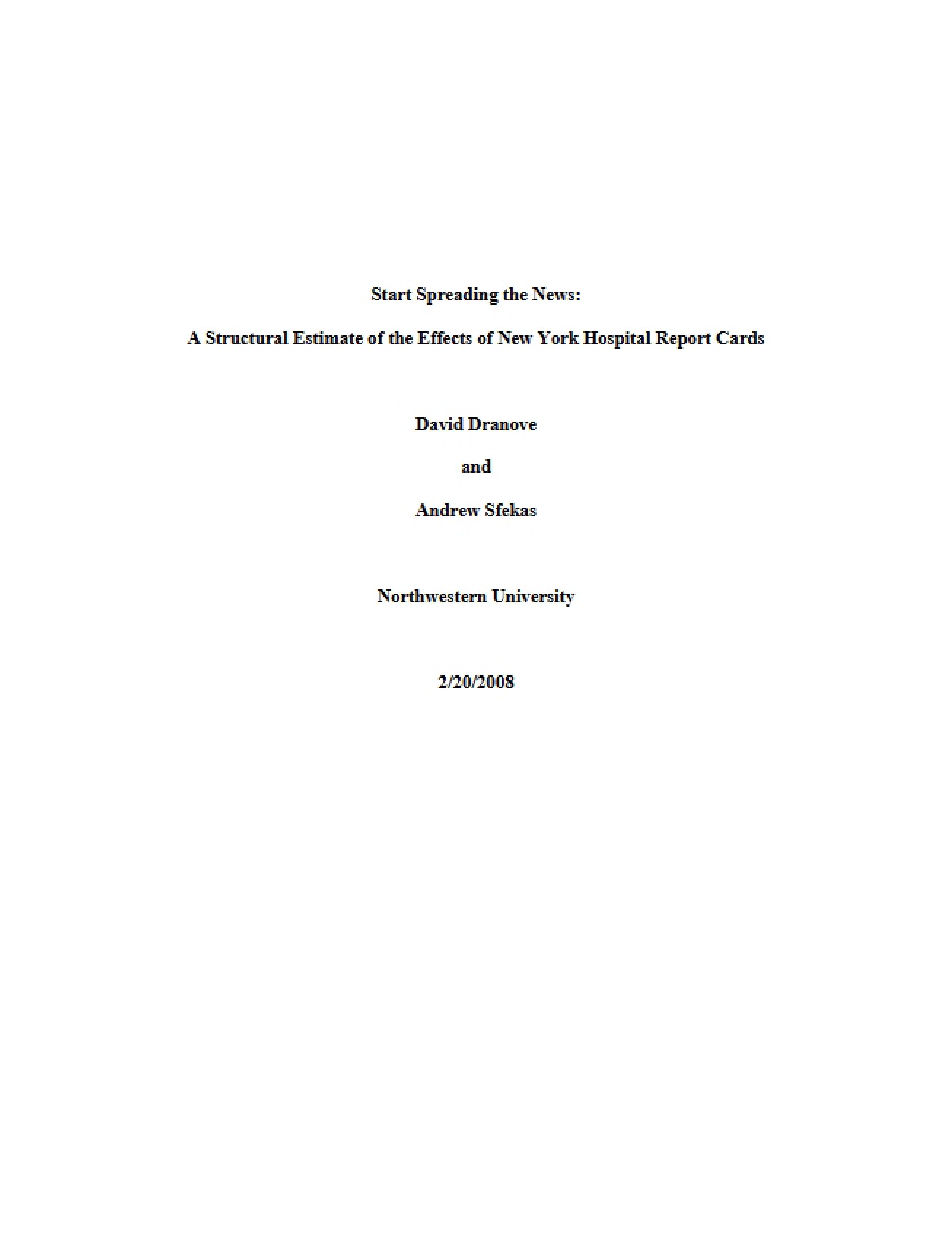 NY Hospital Report Cards Structural Estimate of Effects