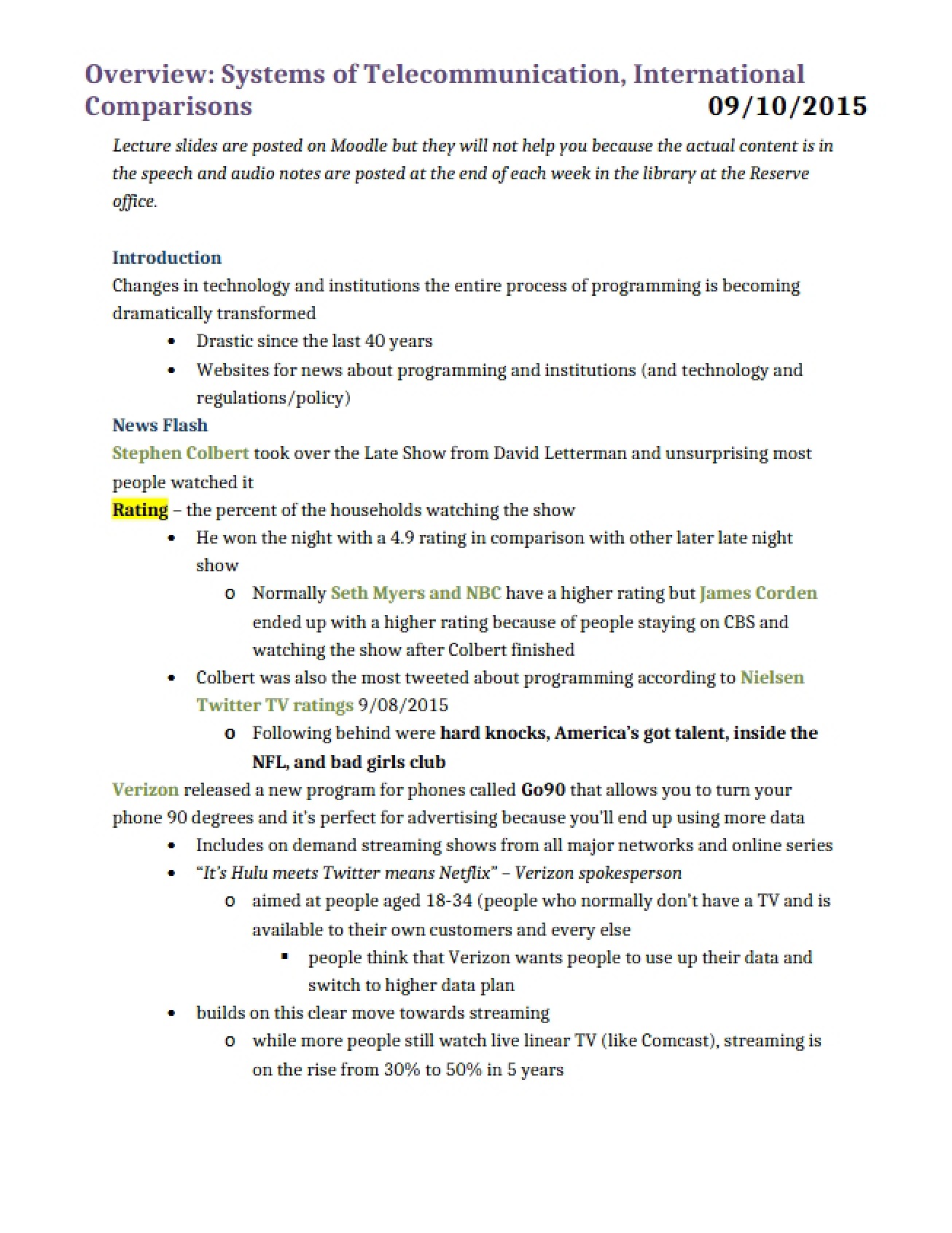 Telecommunication Systems and International Comparisons Overview