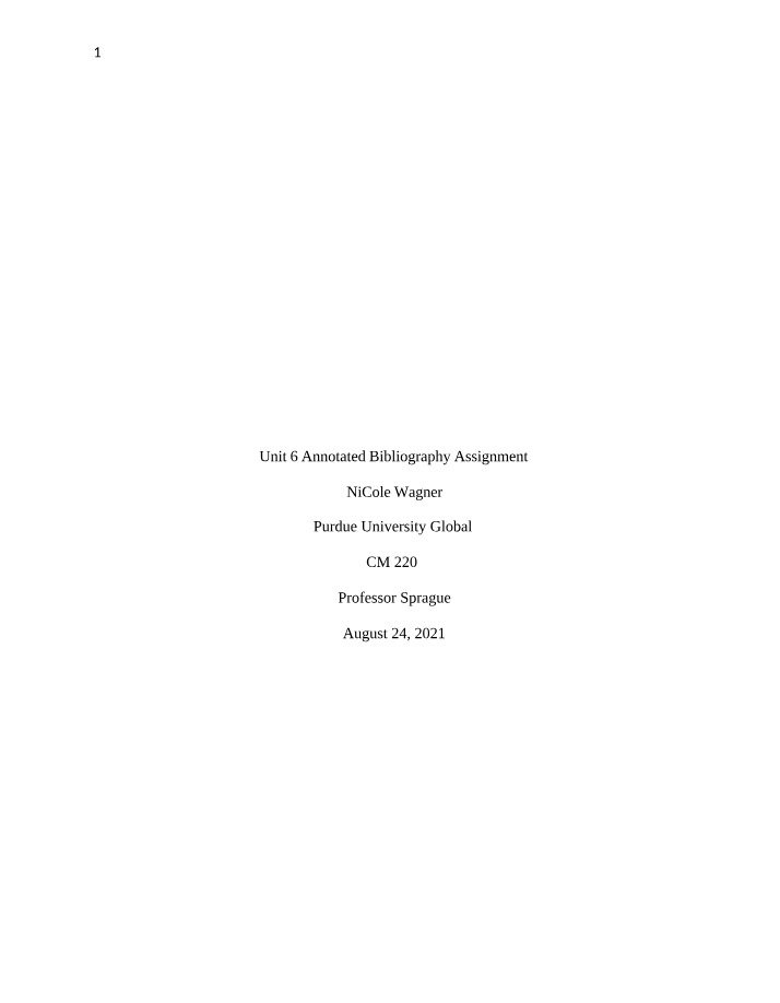 Unit 6 Assignment - Annotated Bibliography