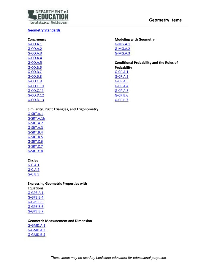 Answer Key for Geometry