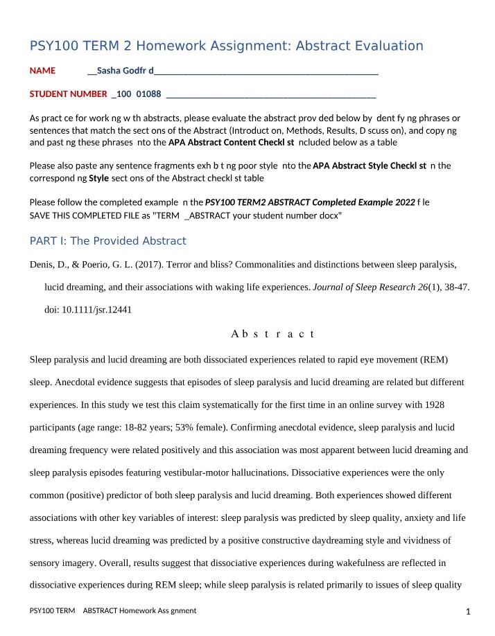 Abstract Evaluation for MAT 135