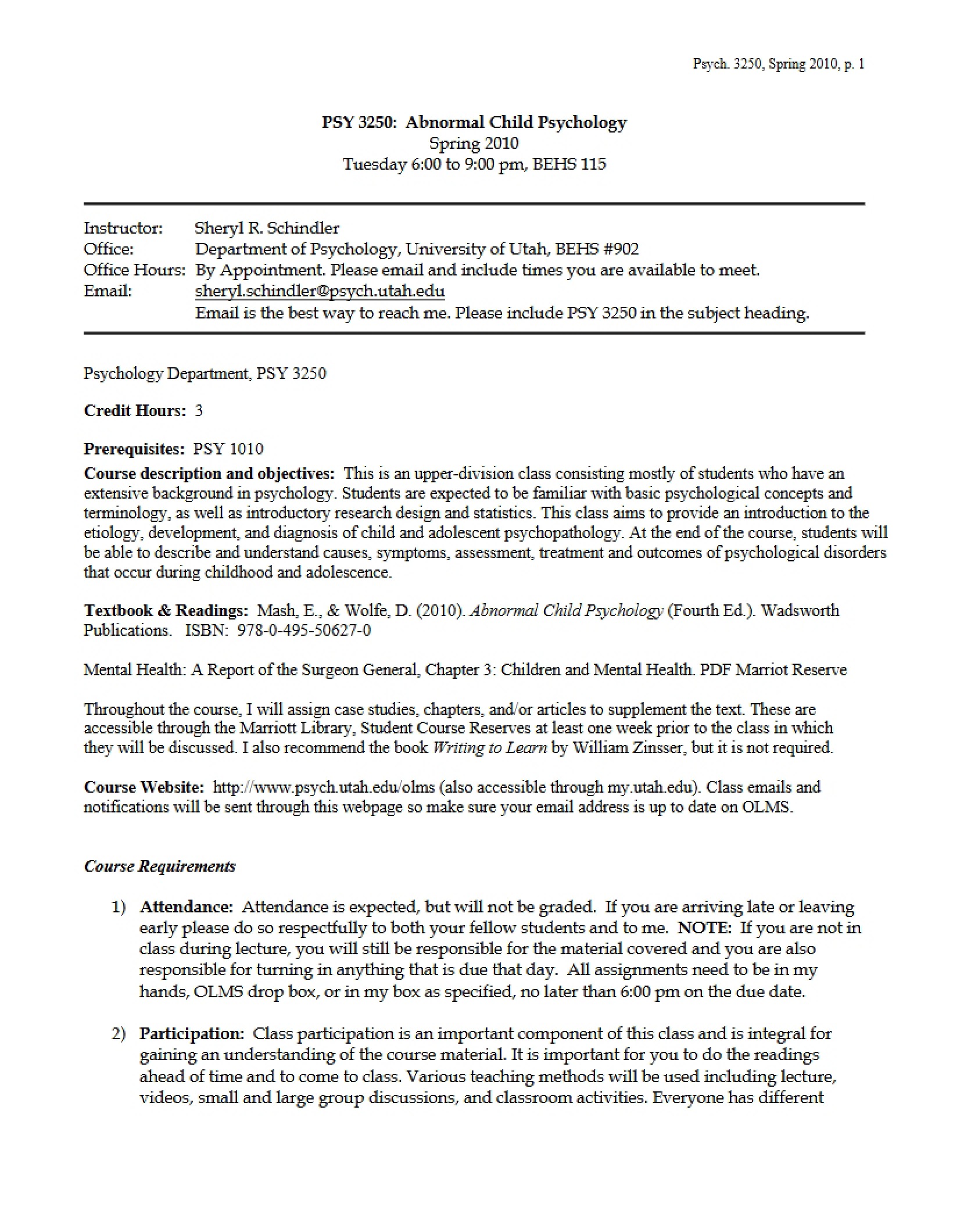 Syllabus for PSY 3250