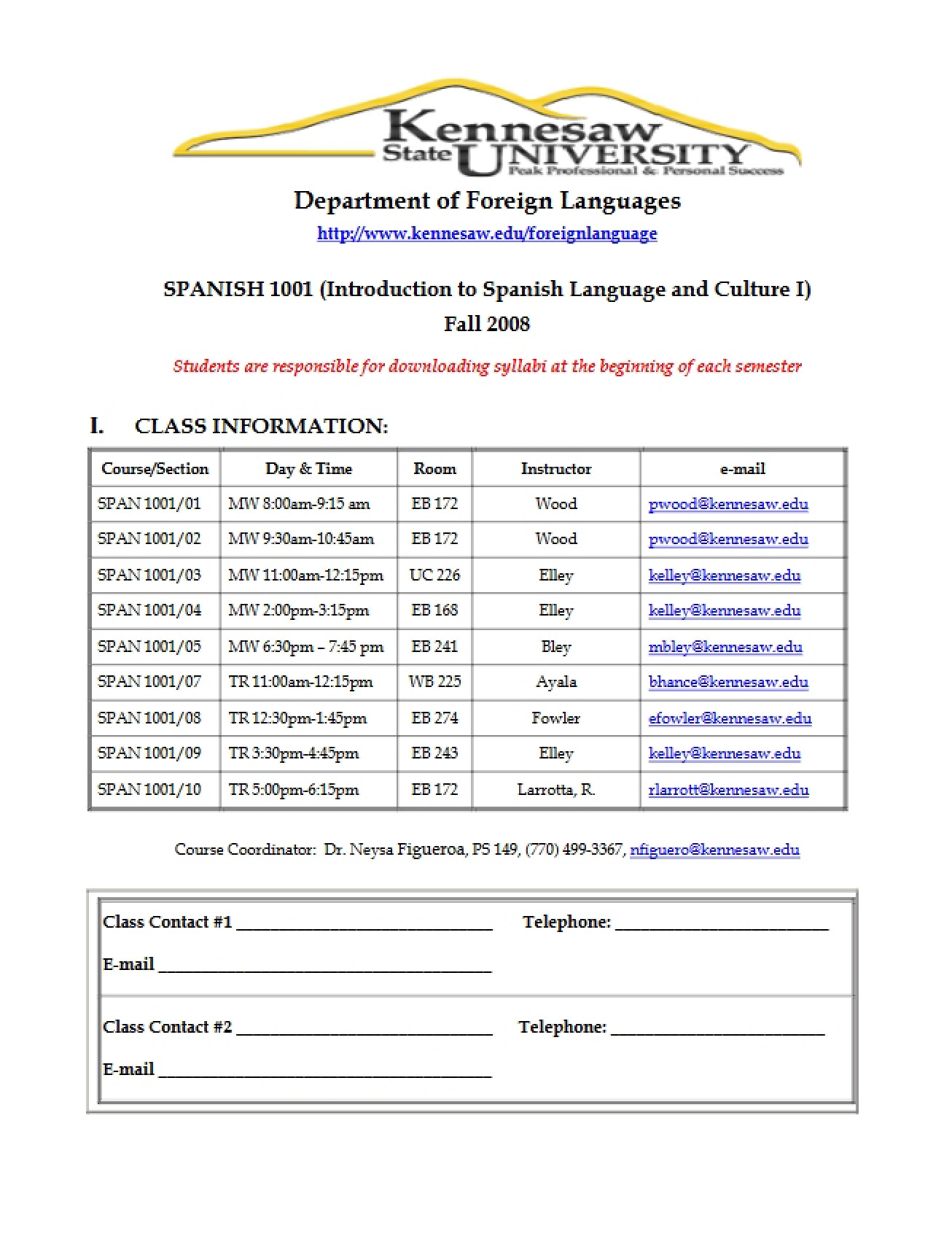 Introductory Spanish I Class Plan