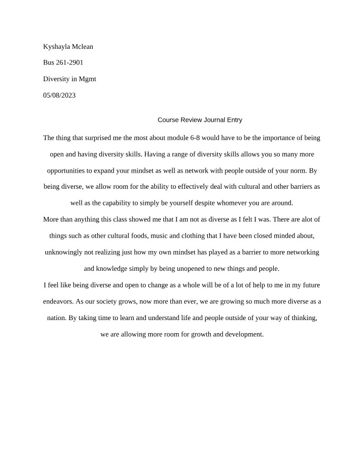 Journal Review for BUS261
