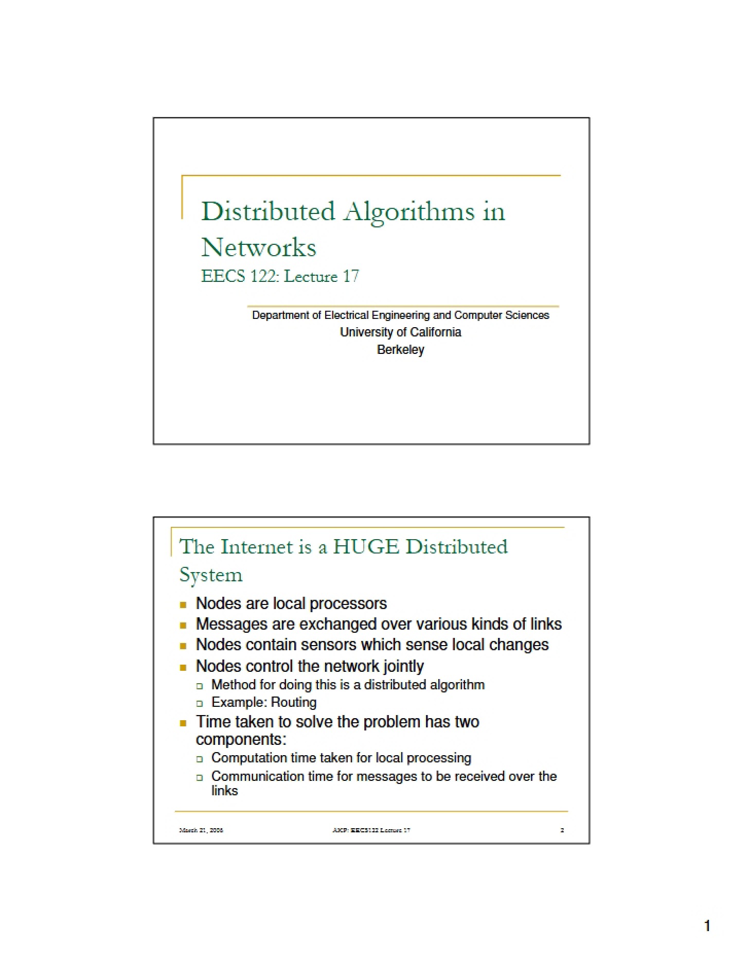 Network Distributed Algorithms