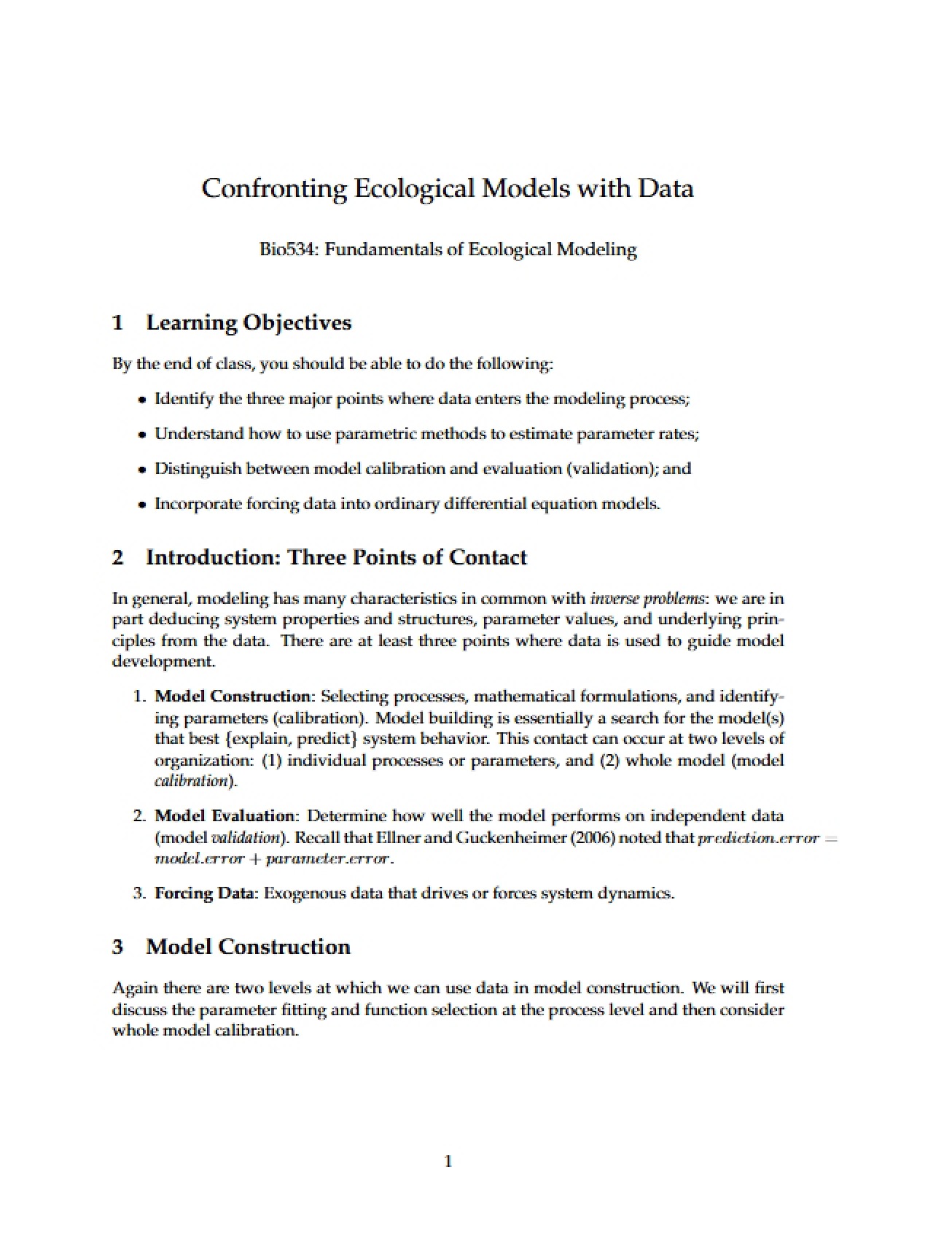 Ecological Models and Data Confrontation
