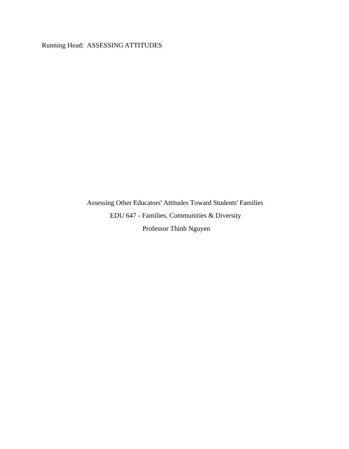 Assessing the Attitudes of Educators Toward Families of Students