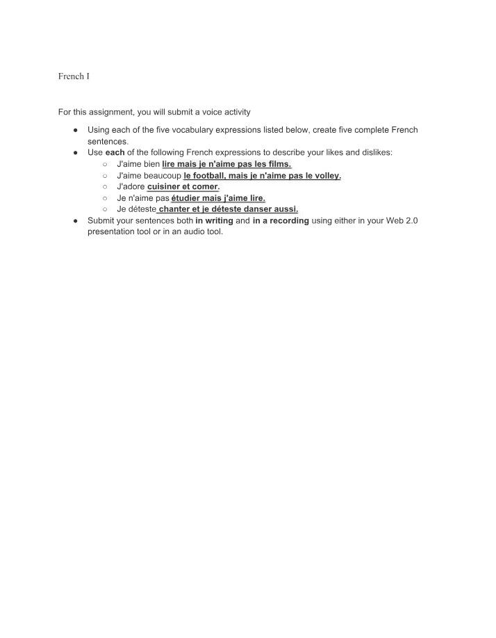Voice Activity Assignment - French I