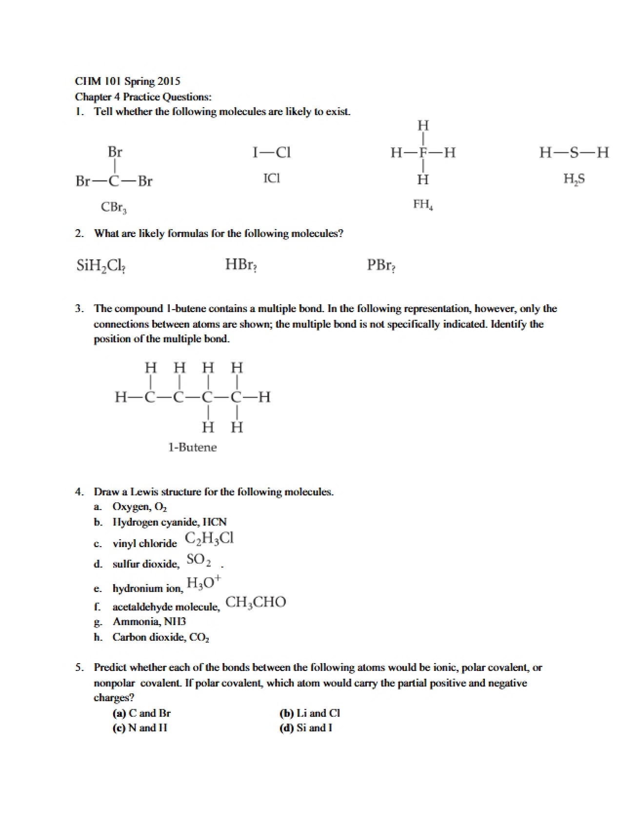 Practice Questions for Chapter Four