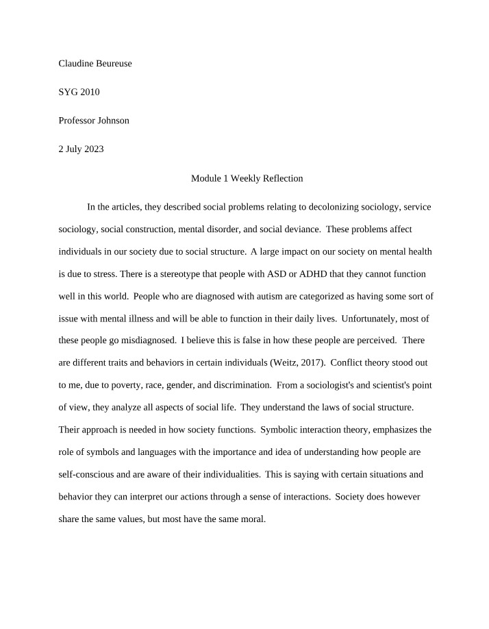Weekly Reflection Module 1