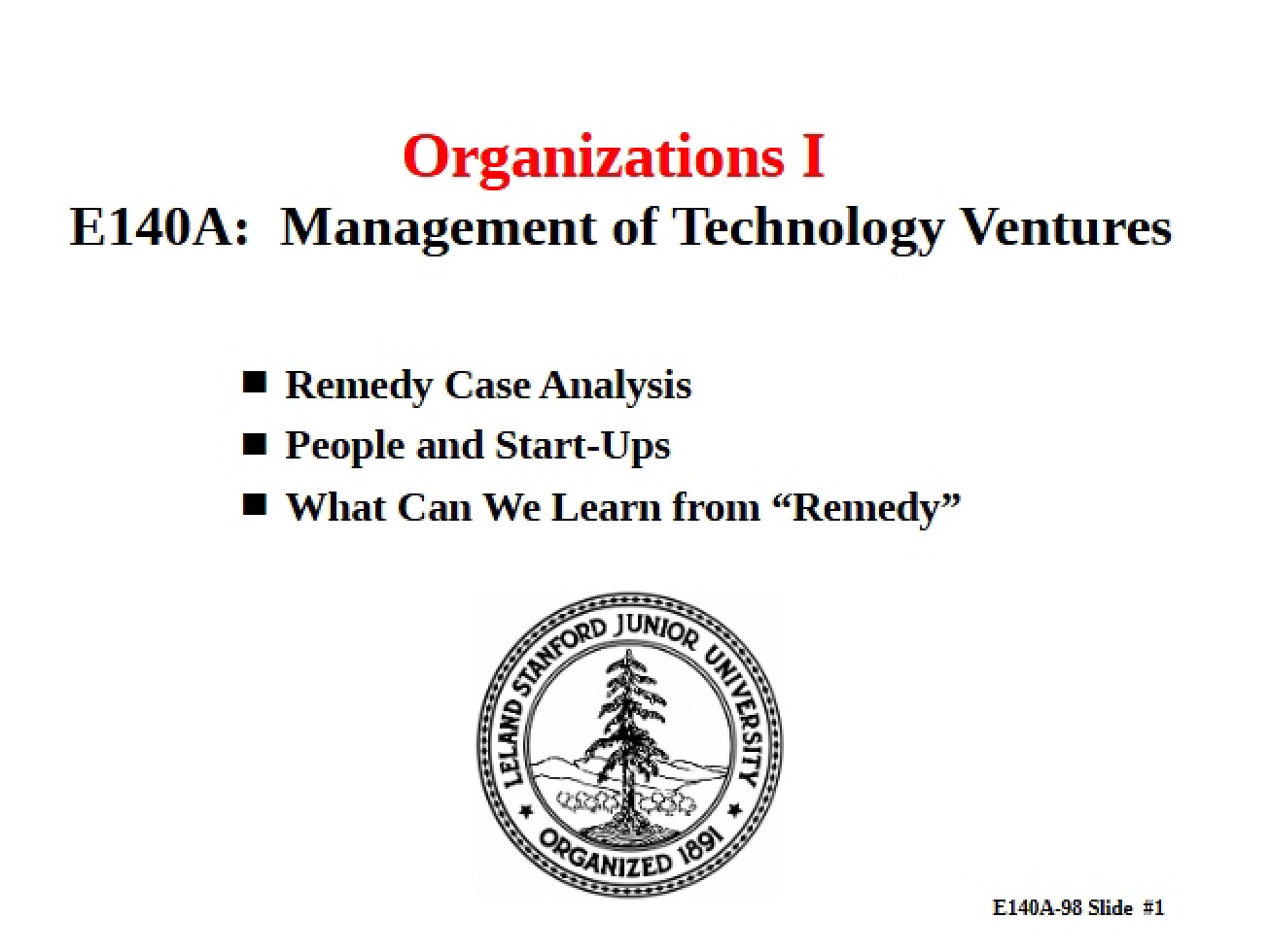 Leadership of Technology Ventures Lecture Notes (Set 11)