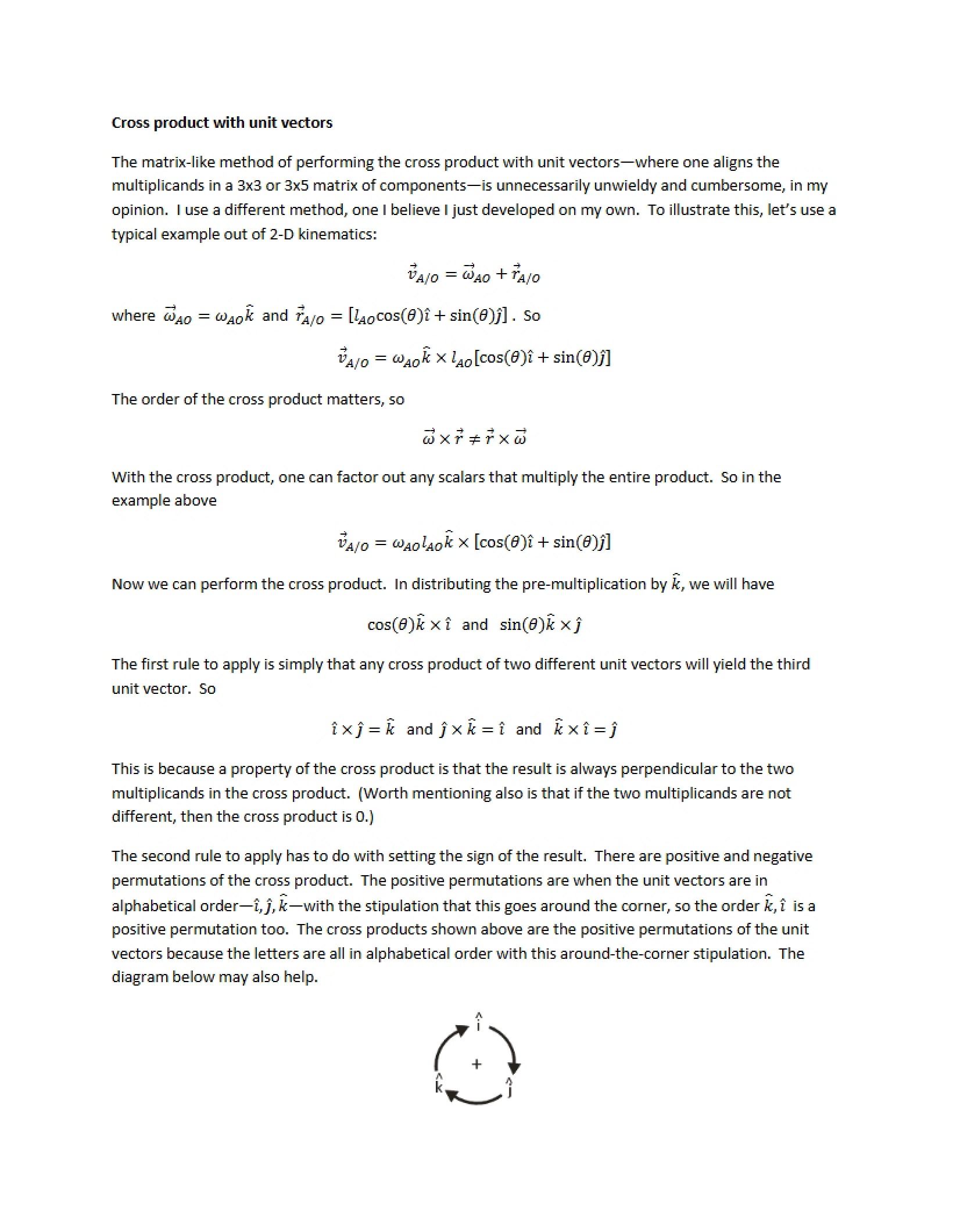 Vectors of Unit Cross Product