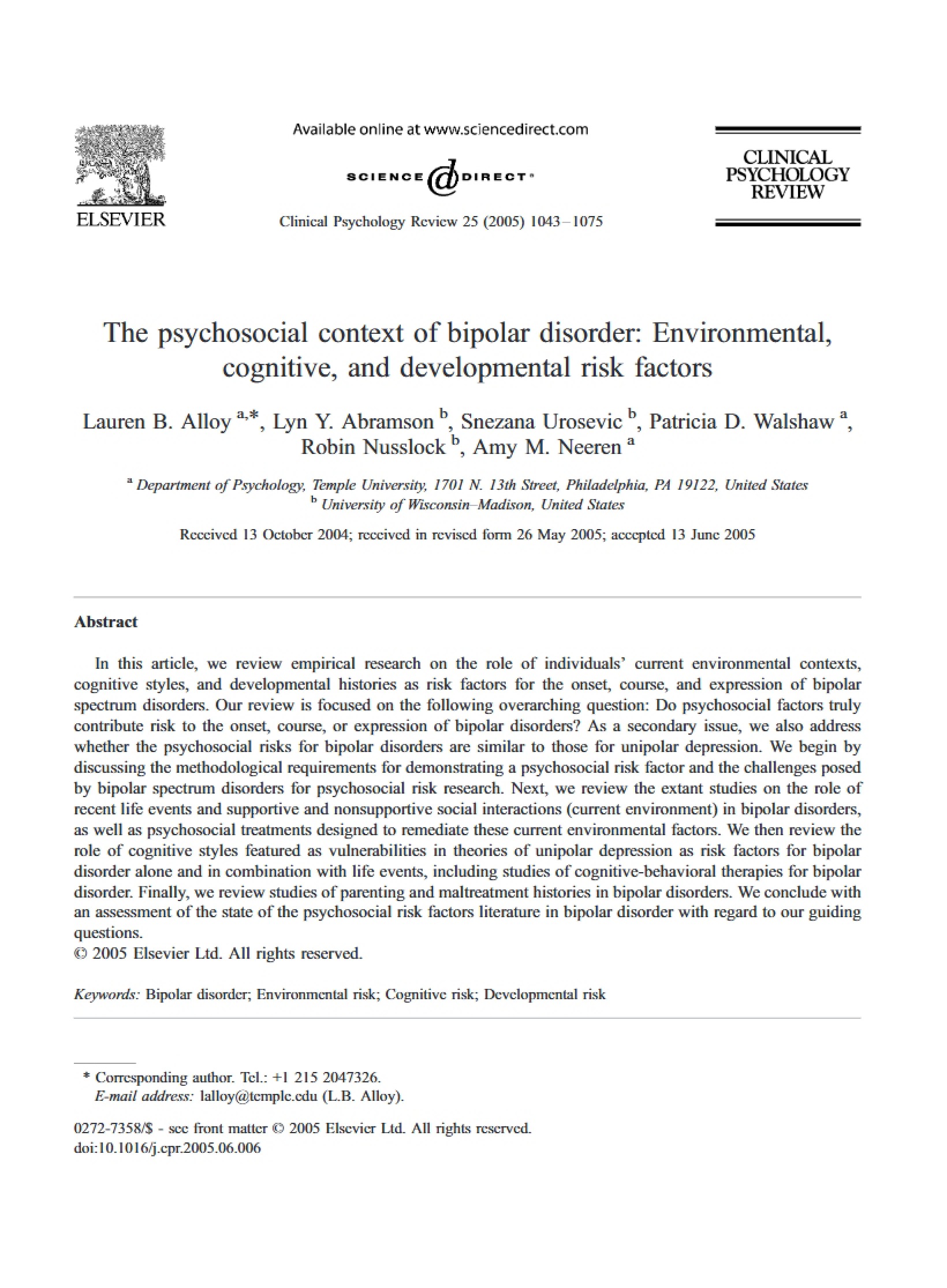 Bipolar Disorder Psychosocial Context