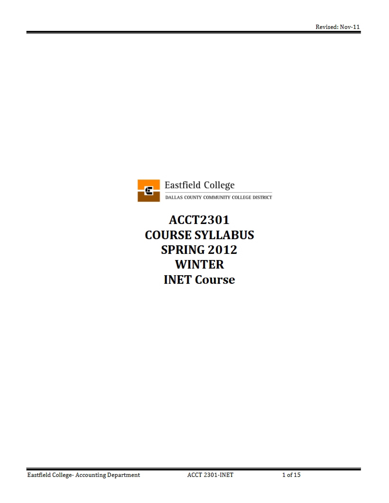 Principles of Financial Accounting Syllabus