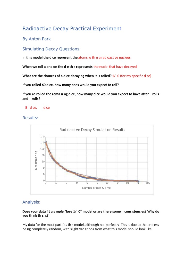 Practical Experiment - Radioactive Decay