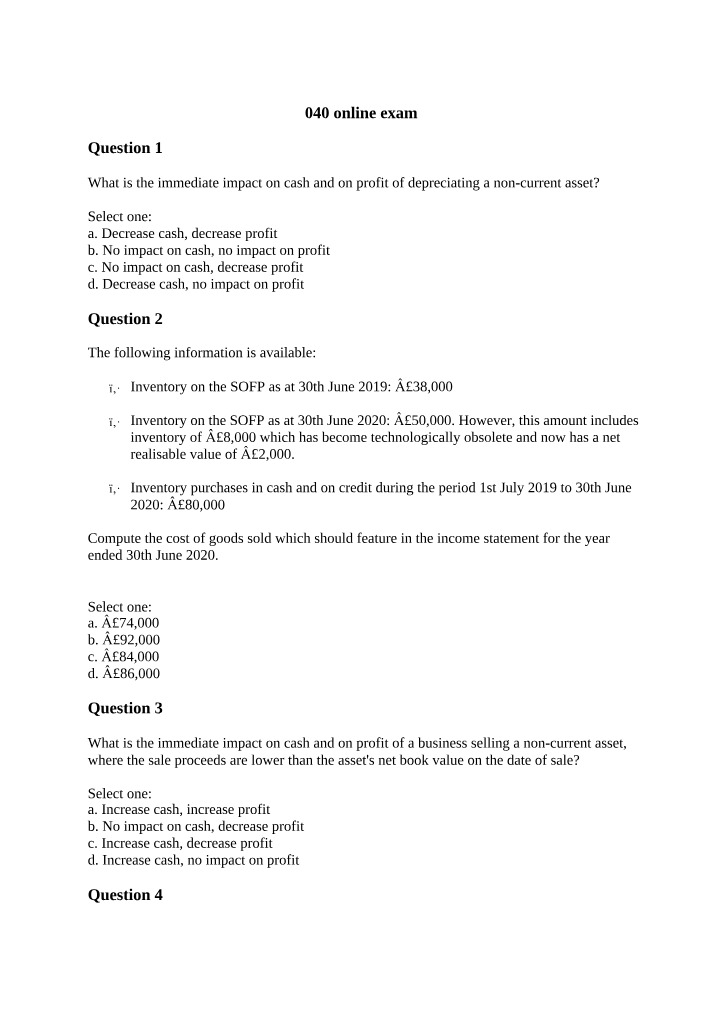 FIN207 Online Exam 040