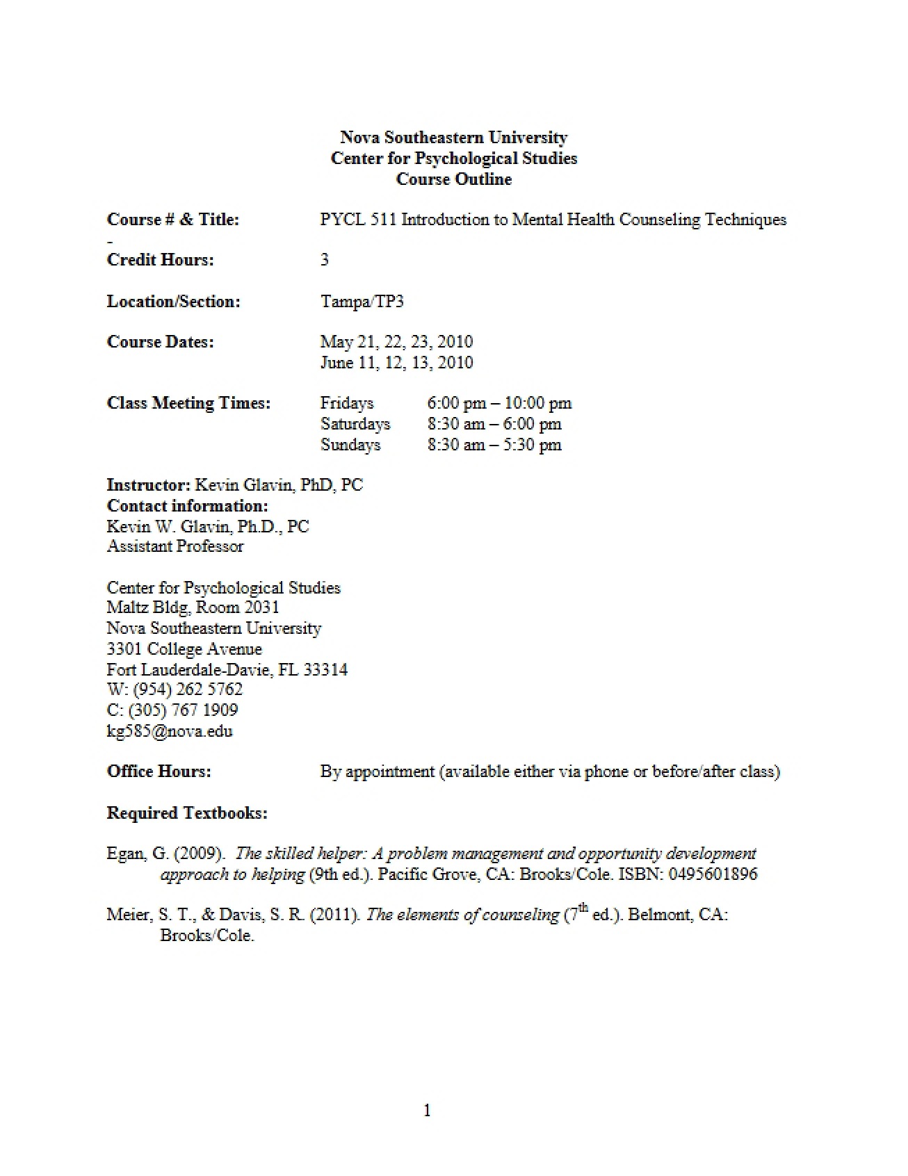 Intro to Counseling Techniques Outline