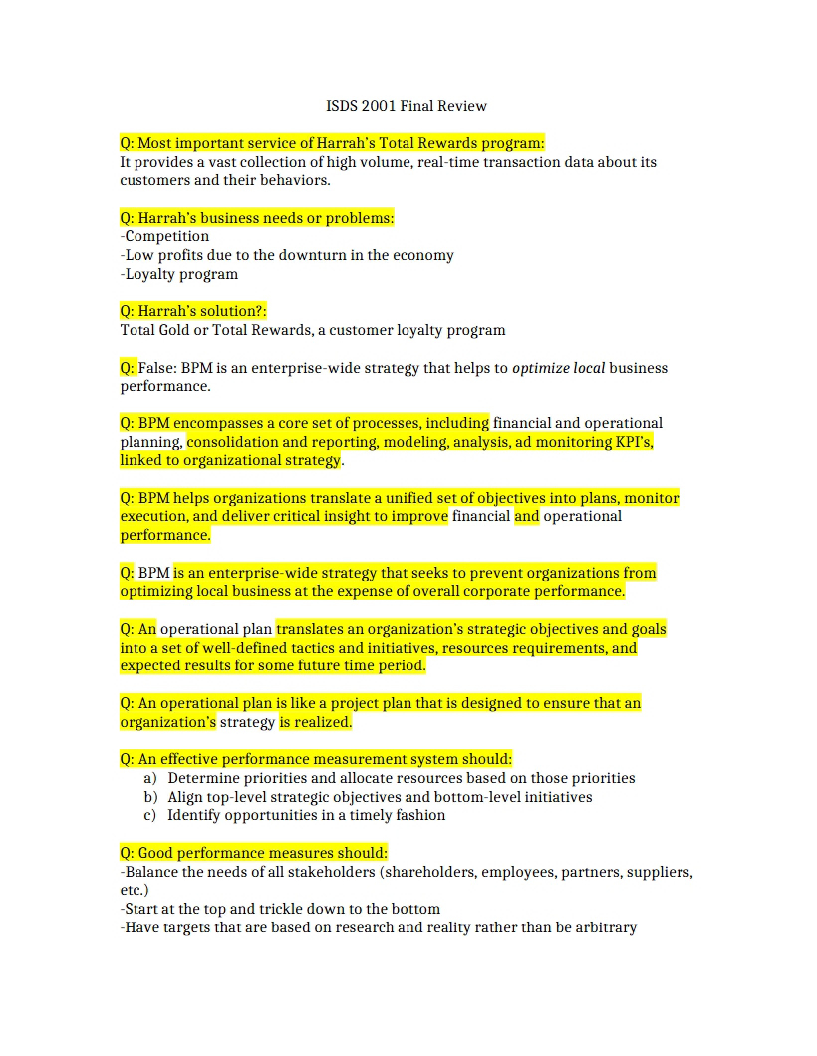 Review for Decision Models Final