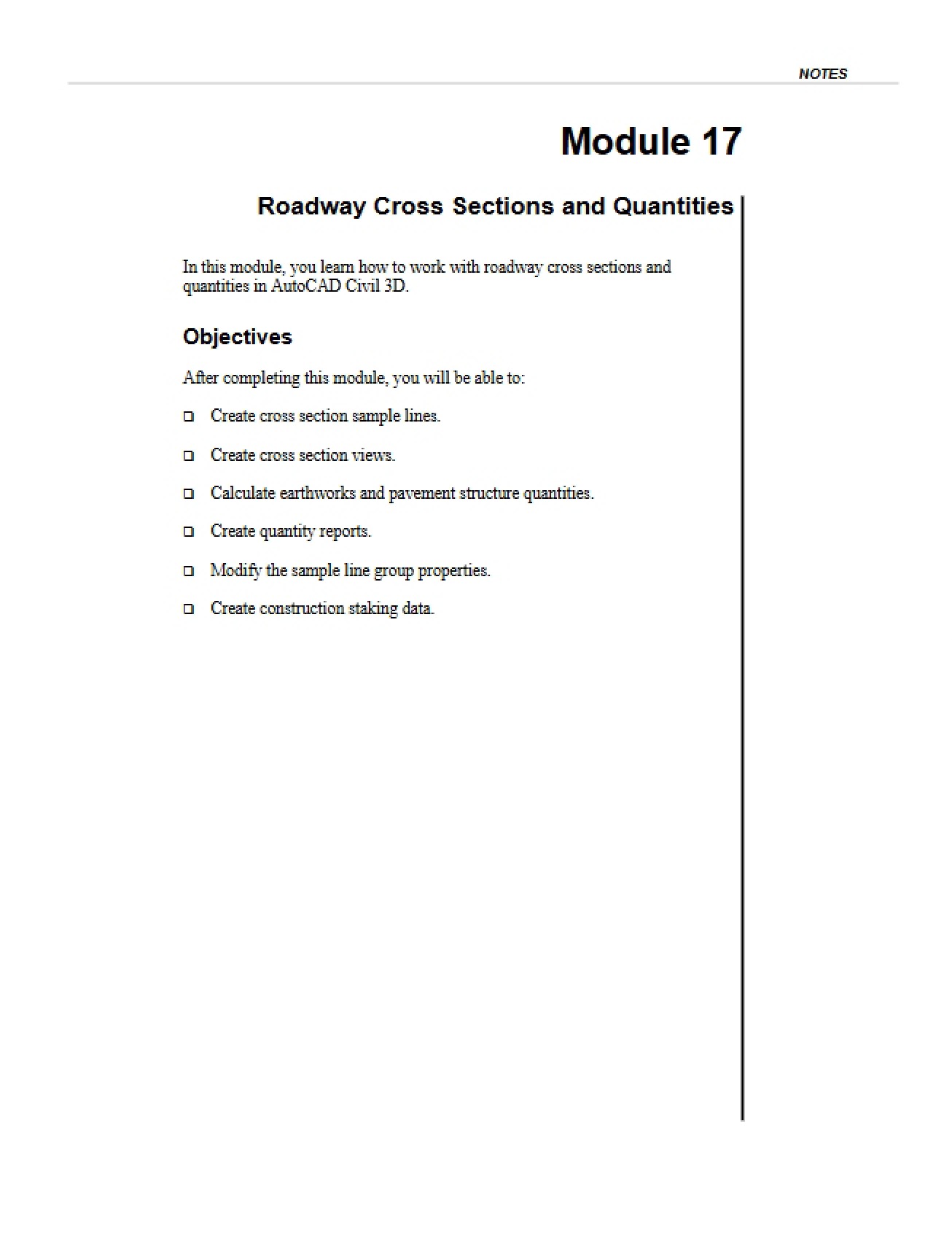 Module 17 Quantities and Roadway Cross Sections