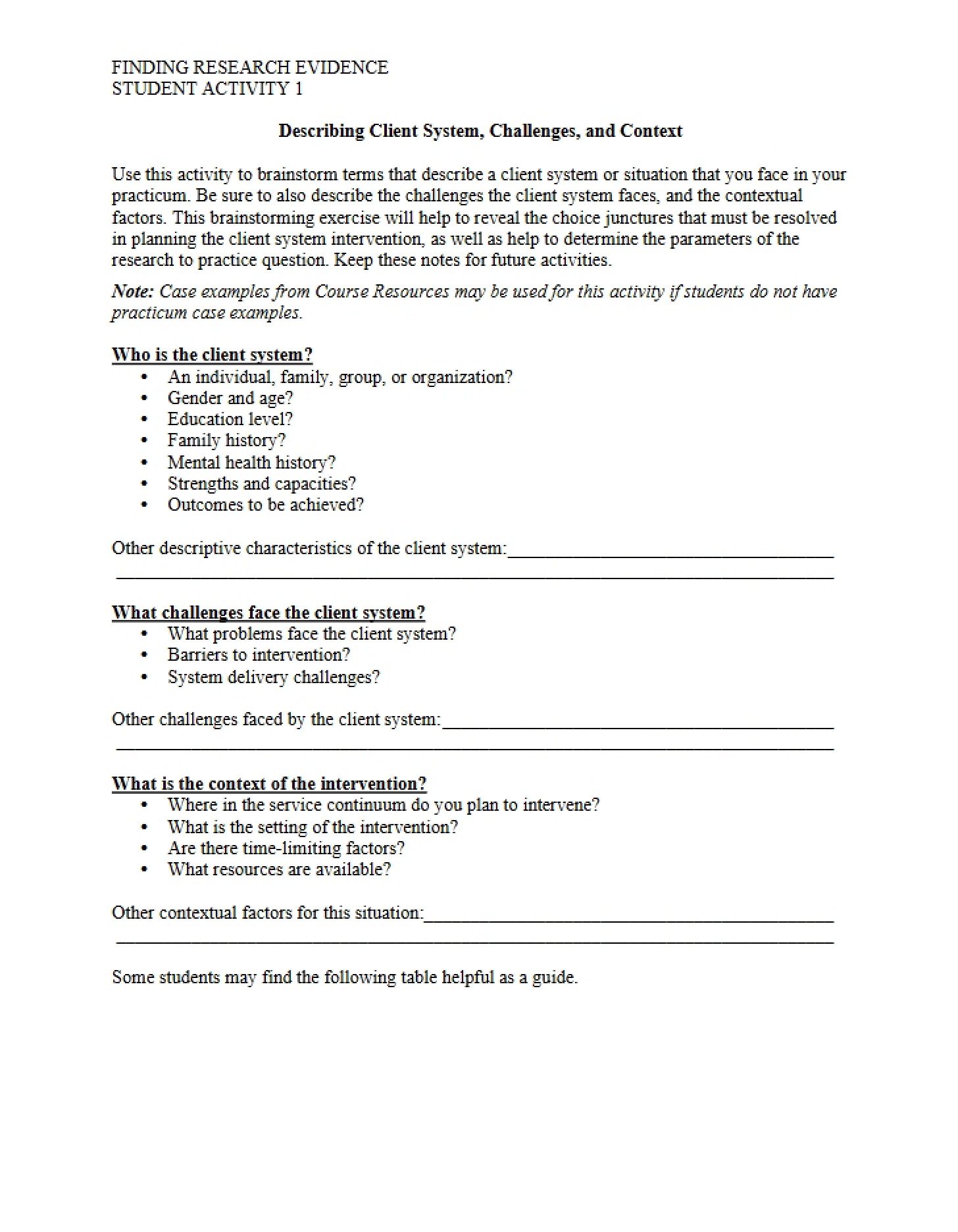 Context and Challenges Describing Client System