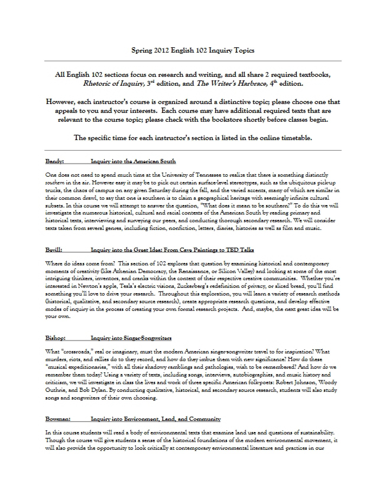 Inquiry Topics for English 102