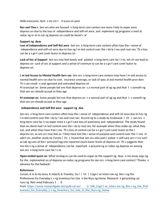 Depression in Seniors - Long-Term Care Centers