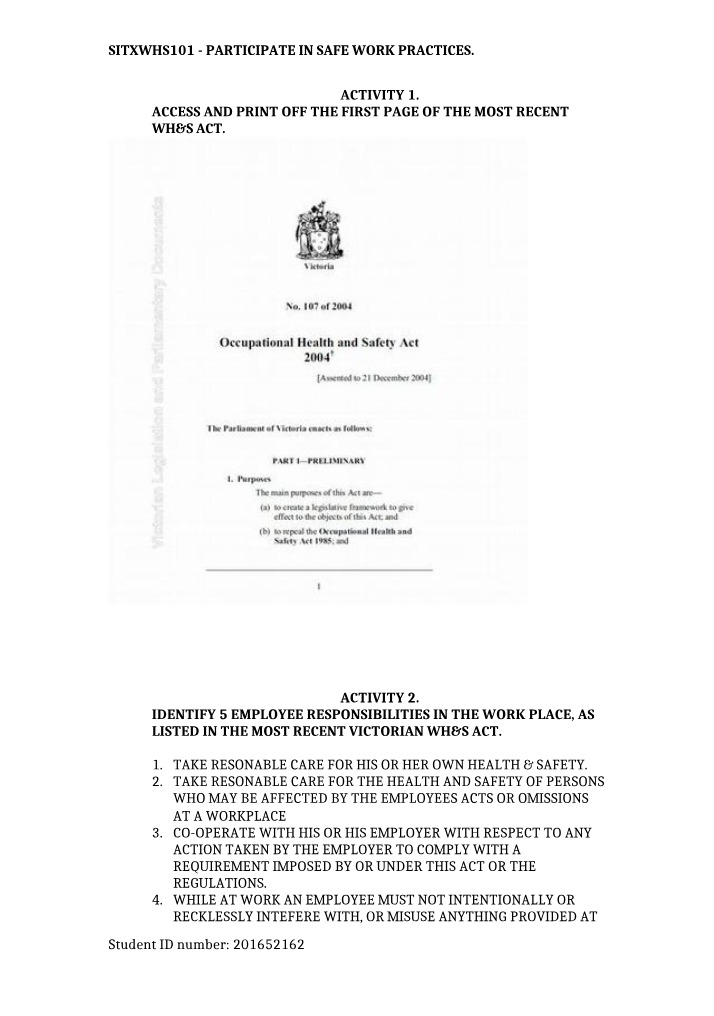 WH&S Act - Participating in Safe Work Practices