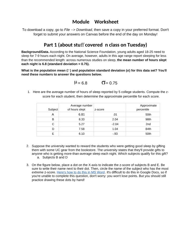 Worksheet for Module 7