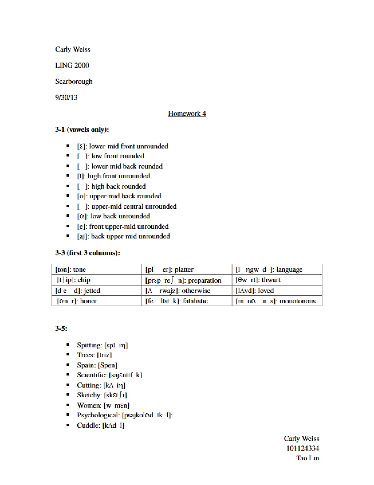 Linguistics Homework 4