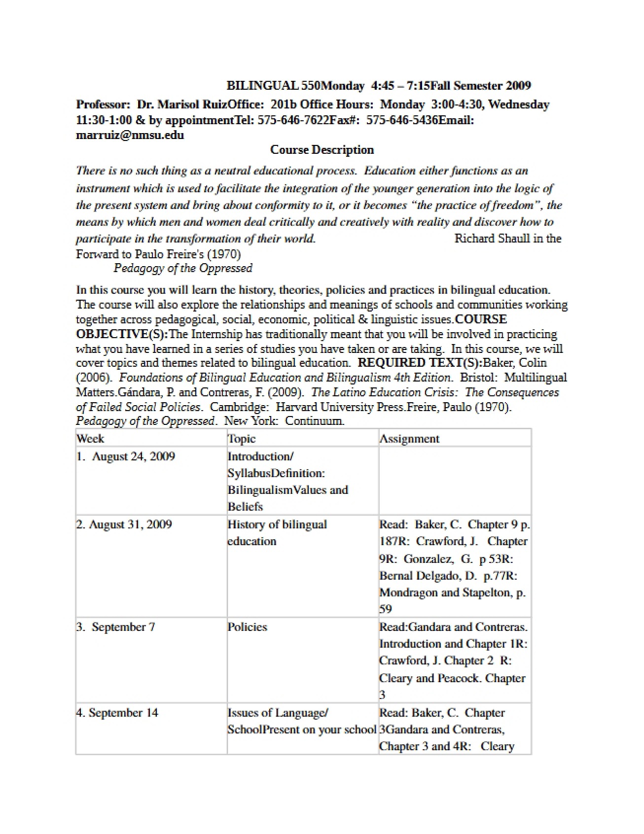 Syllabus for an Internship in Bilingual Education IV